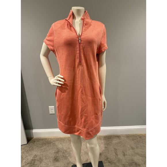 Tommy Bahama Sz Medium Tobago Bay Half Zip Short Sleeve Dress Dubarry Coral - Picture 1 of 12